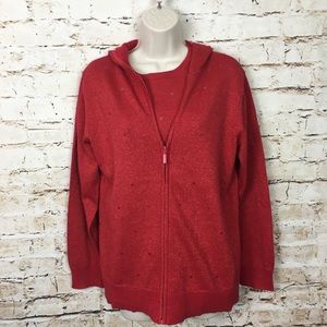 Quacker Factory Metallic Hooded Sweater and Tank